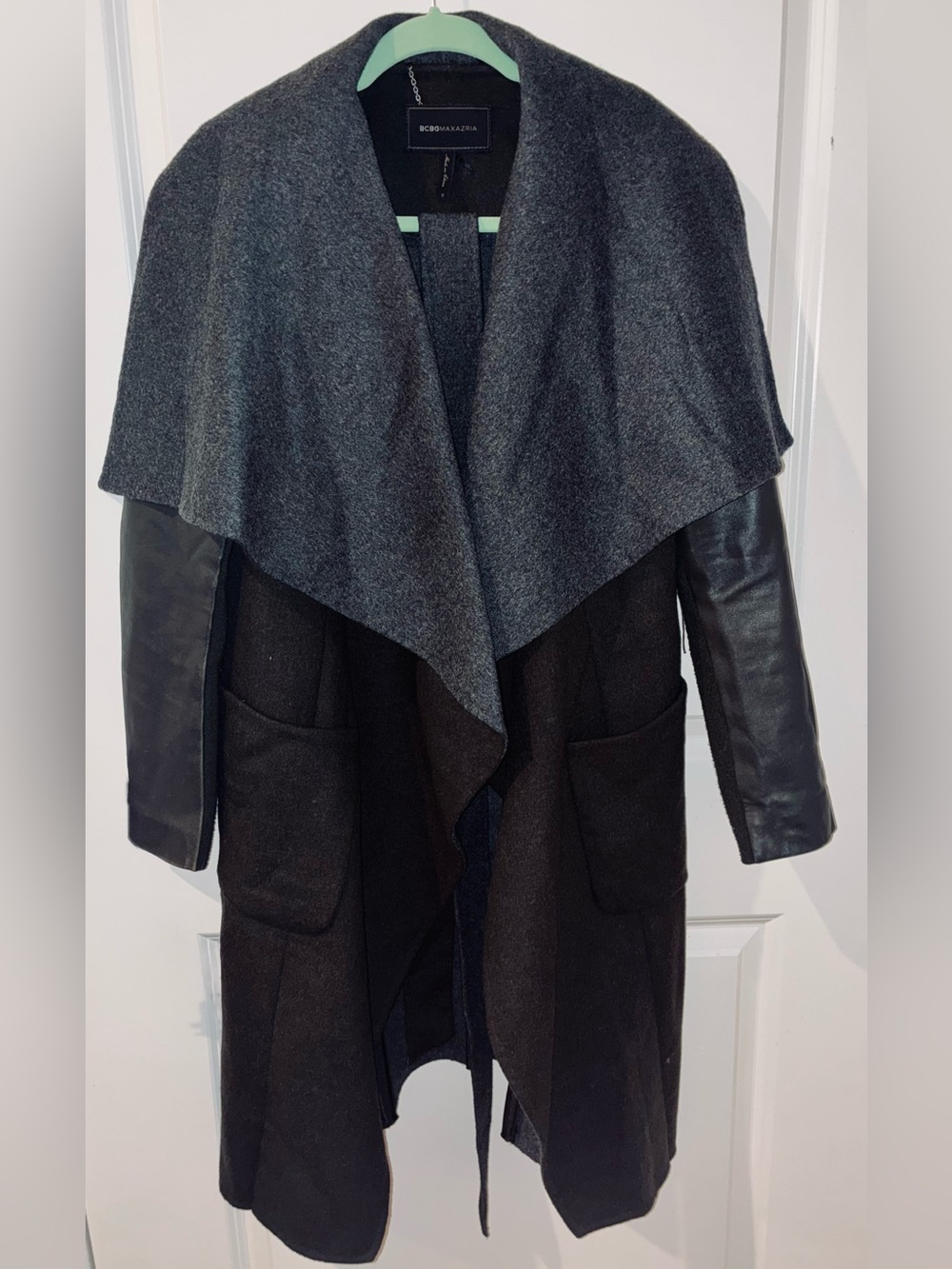 BCBGMaxAzria Charcoal & Black Draped Open Front Coat
